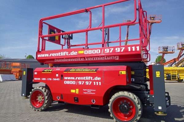 12 Meter Scherenarbeitsbühne Diesel-Allrad Magni DS1218RT mit geringer Baubreite, Abstützung ...